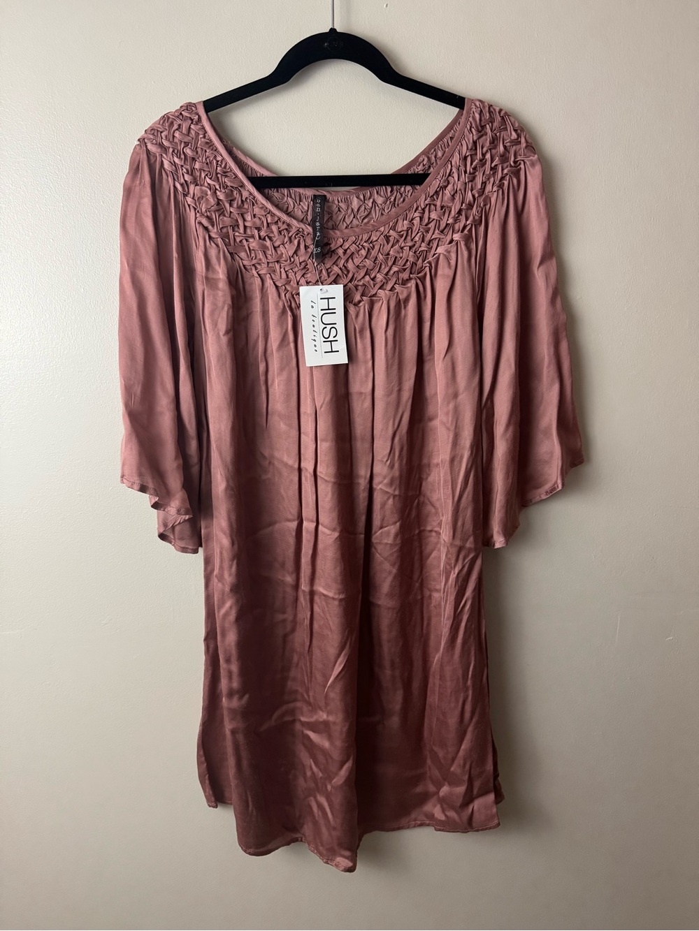 Banjara Mauve Smocked Yoke Midi Dress NWT XS Minimalist
